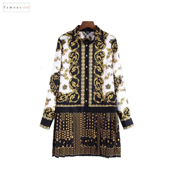 

floral s dress shirt dress long sleeve turn down collar vintage totem straight mini print vestidos qa764, Black;gray