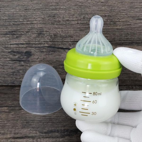 

baby juice bottle wide caliber glass milk bottle cute mini trumpet 80ml baby drinking water feeding feeding