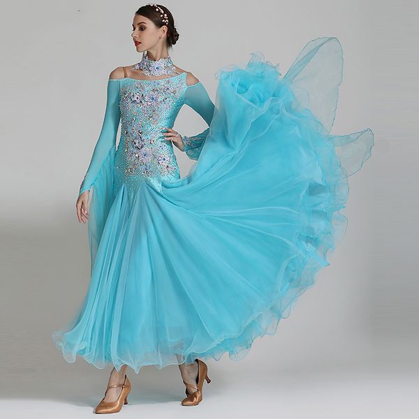 

blue ballroom dance competition dress rhinestones ballroom waltz dress rumba costumes dance wear dancing dqs2238, Black;red