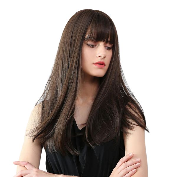 

20\" natural looking synthetic women long straight wigs with bangs, Black