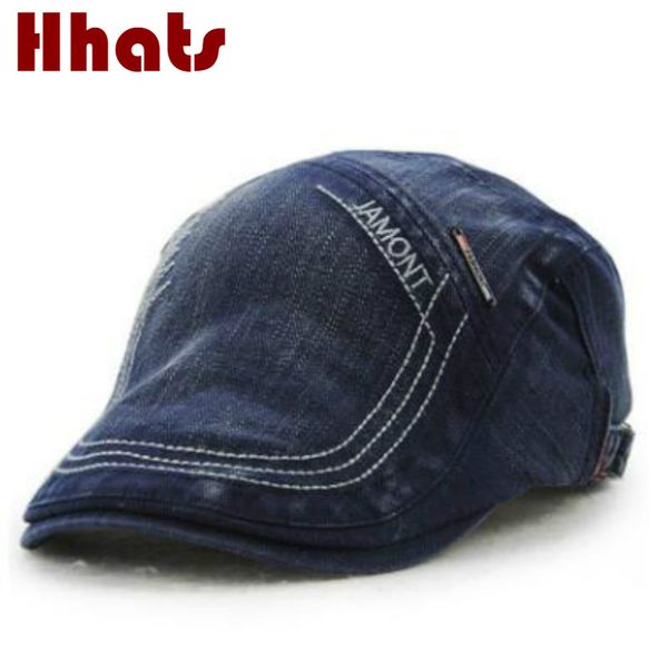 

which in shower cotton men beret adjustable denim boina hat male vintage flat cap british style summer cabbie visor, Blue;gray