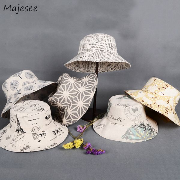 

bucket hats women european style all-match printed korean style womens leisure summer retro outdoor ladies lovely, Blue;gray