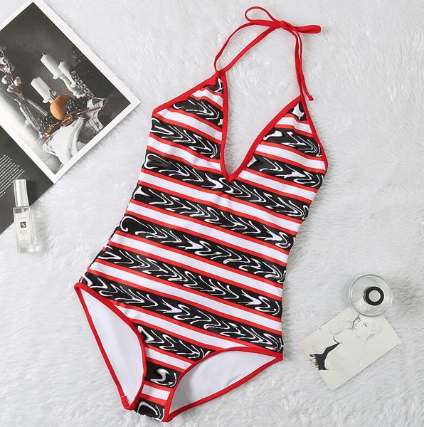 

popular designer women's swimwear summer brand swimsuit letters deep v european and american one-piece bikini size s-xl, White;black