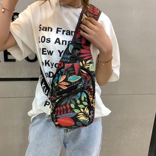 

2019 fashion printing flower outdoor sport sling shoulder canvas bag multifunction crossbody chest pack