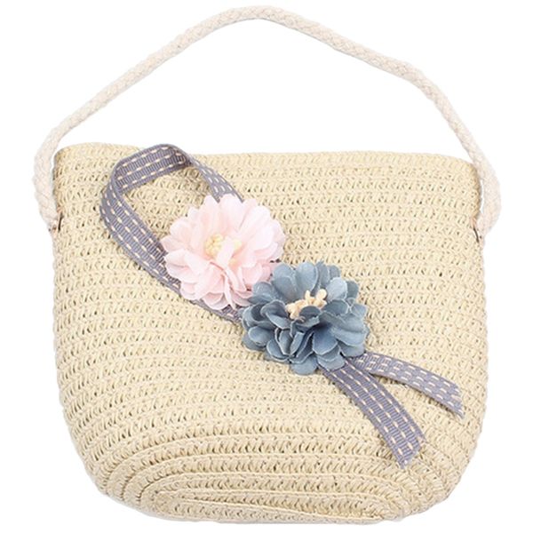 

kid девушки соломы сумка лета boho сумки для девочек сумка цветок crossbody travel beach bag, бежевый