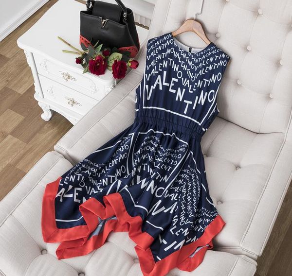 

2019 navy blue o neck leevele letter print women dre high end de igner high low ve tido de fe ta 82929