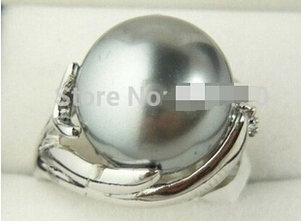 

903 superb grey south shell sea pearl ring 7-9, Slivery;golden
