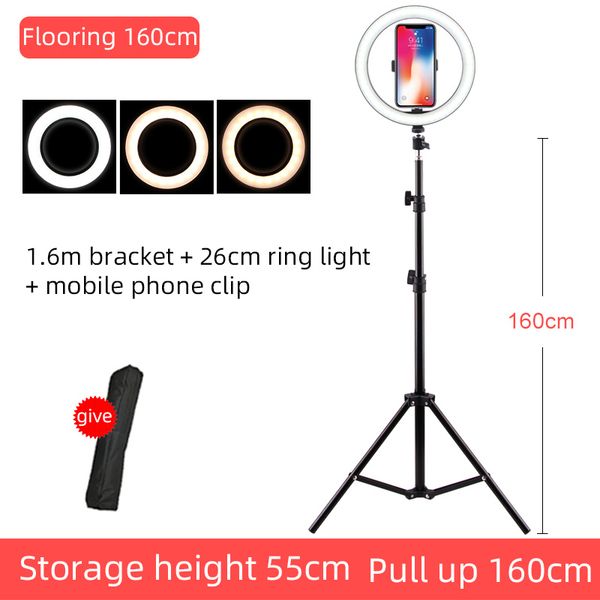 

10inch 16/26cm usb interface tricolor dimmable led selfie ring light camera phone pgraphy video makeup lamp with tripod