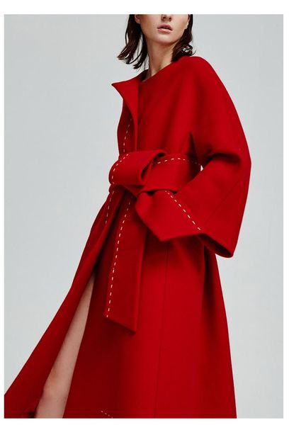 

autumn winter new european station big brand red loose lace wool coat, Black