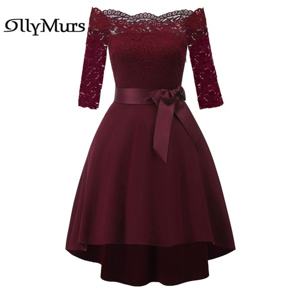 

party dresses elegant boat neck prom dress lr885 three quarter sleeve burgundy embroidery lace a line bow vestidos de fiesta, White;black