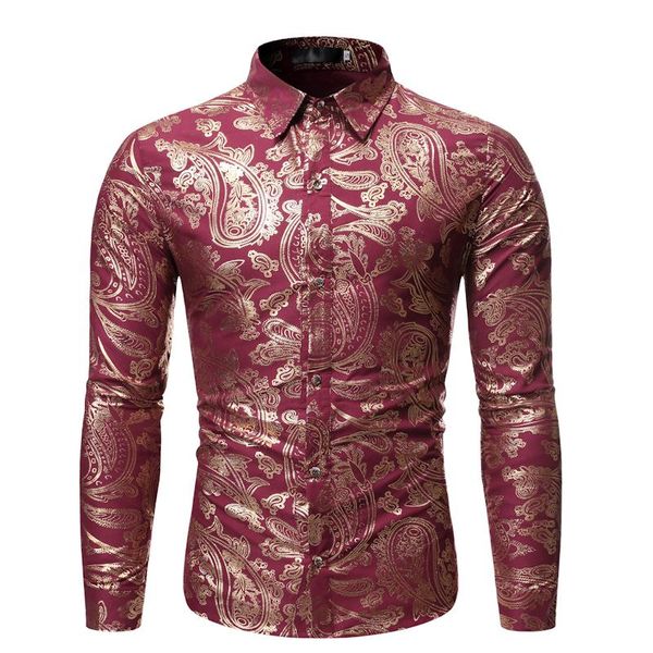 

floral shirt for men blouse bronzing long sleeve social shirts men casual luxury lapel collar slim fit new, White;black