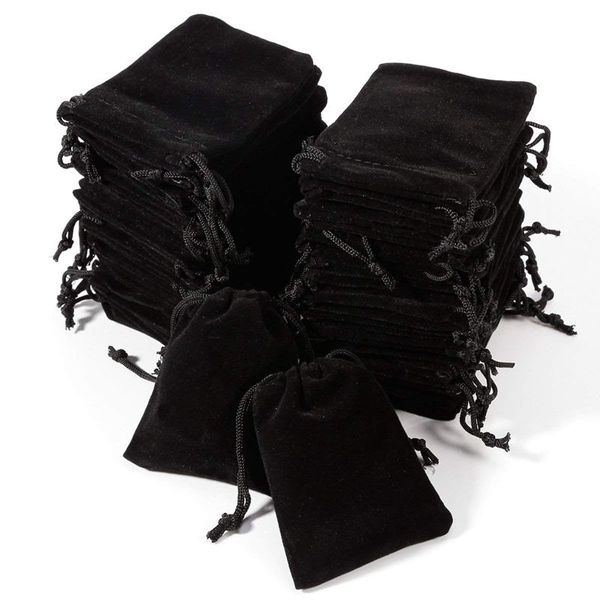 

50 x black flocking pouch sliding drawstring bag for jewelry 7 x 9 cm, Pink;blue