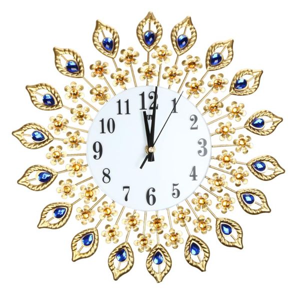 

large wall clock luxury peacock diamond metal crystal digital needle clocks for living room home decoration large wall clock