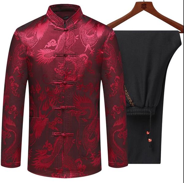 

middle-aged jacket men blazer plus velvet coats mens thicken tang suit set pant stand collar masculino slim fit clothes b363, White;black