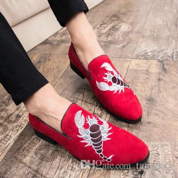 

spring new club casual lazy human bean shoes men british tip embroidery hair stylist tide shoes men's small shoes, Black