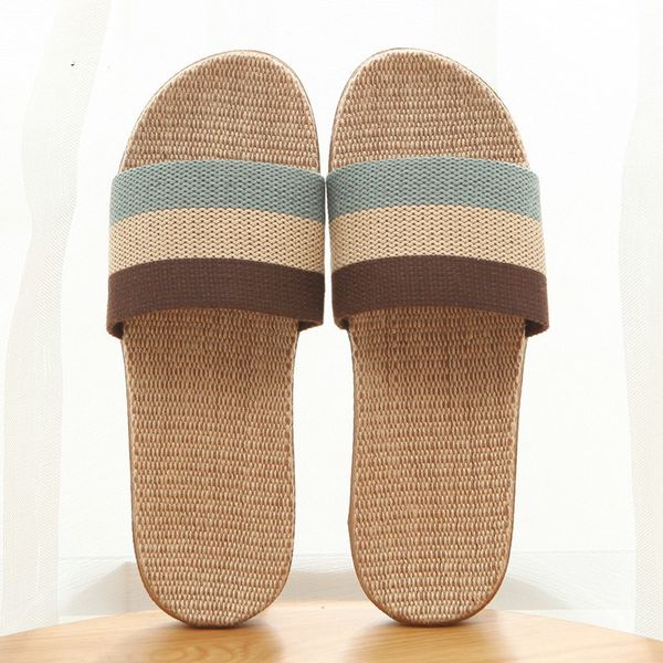 

summer home slippers flax indoor floor shoes cross belt silent sweat slippers for summer women sandals slip on couple, Black
