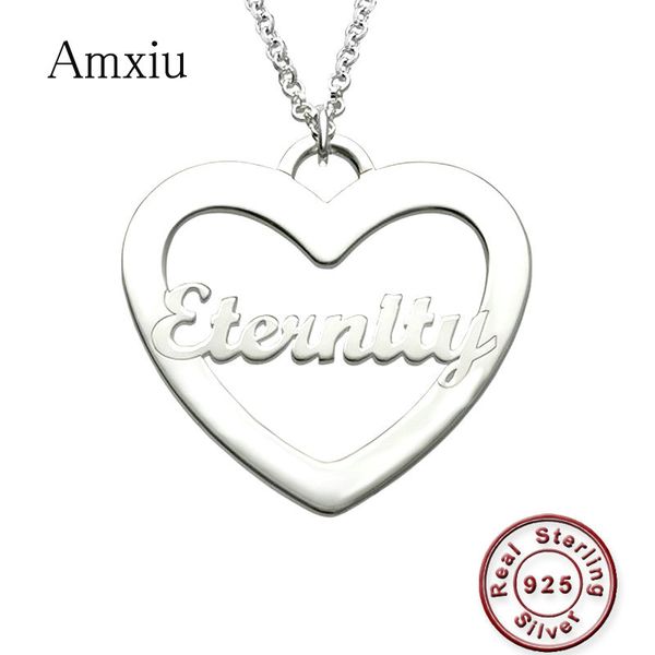 

amxiu personalized name necklace customize 925 sterling silver necklace heart choker for women girls daily accessories, Golden;silver