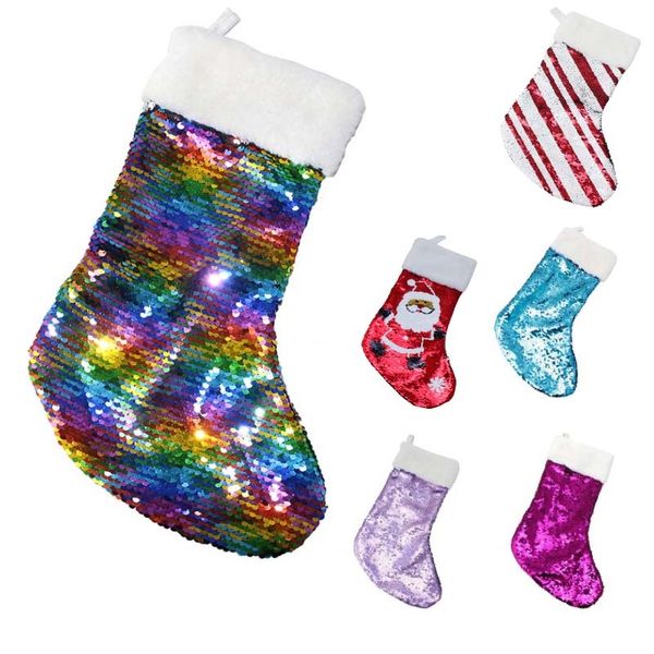 

5 style christmas decoration reversible sequin stocking pendant hang accessories candy bag gifts bag party supplies dhl ship an2442