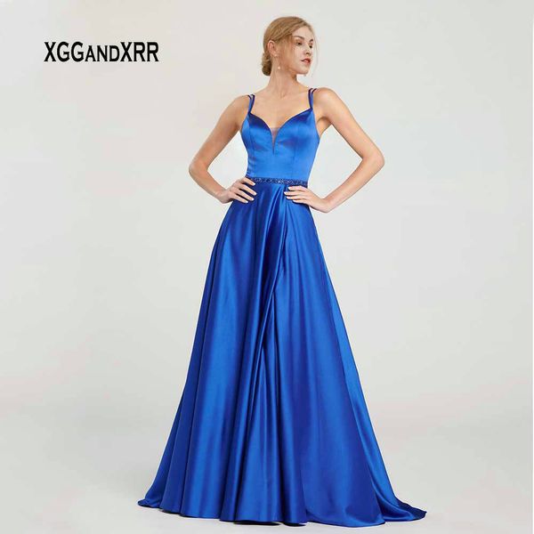 

elegant blue long a line evening dress 2019 beading red satin prom dress cut off backless women formal party gown plus size, White;black