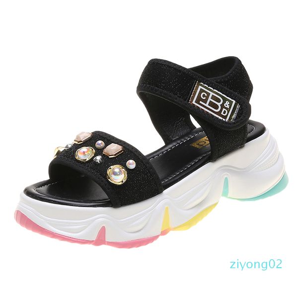 

fashion chunky sandals for women casual shoes woman rhinestone designers 6cm high heels wedges shoes beach platform sandal 2020 z02, Black