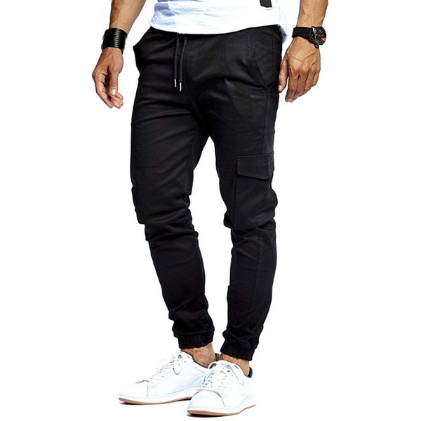 

2019 men pants fashion brand tooling pockets joggers new pants male trousers casual mens joggers solid sweatpants, Black