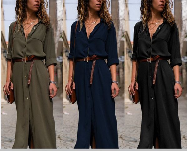 

fashion loose long sleeve big skirt shirt long skirt multi color stand collar, Black;gray