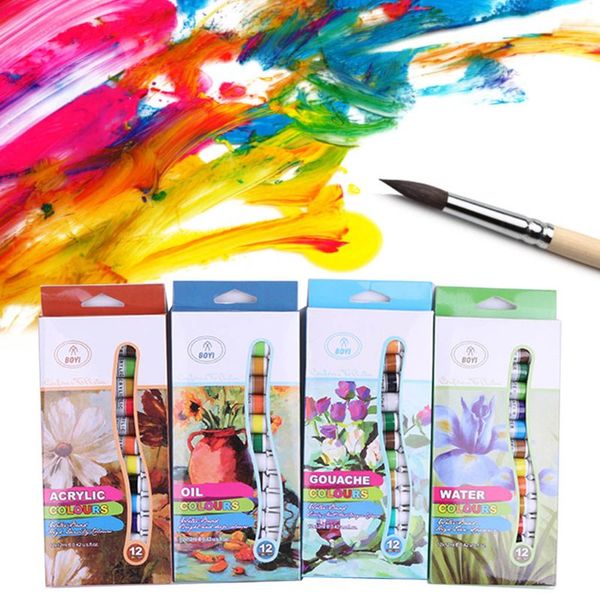 

12ml 12 colors professional acrylic paints set hand painted watercolor drawing painting pigment artist diy