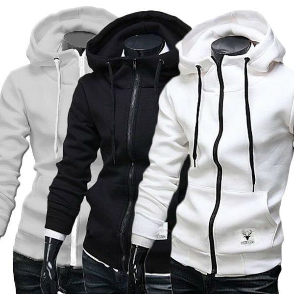 

fashion men's winter slim hoodie warm hooded sweatshirt coat jacket outwear sweater, White;black