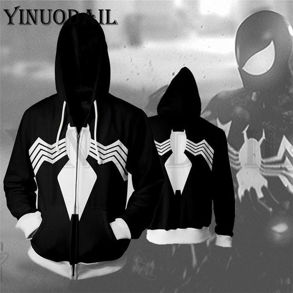 

autumn new casual venom zipper hoodies sweatshirt jacket coat, Black