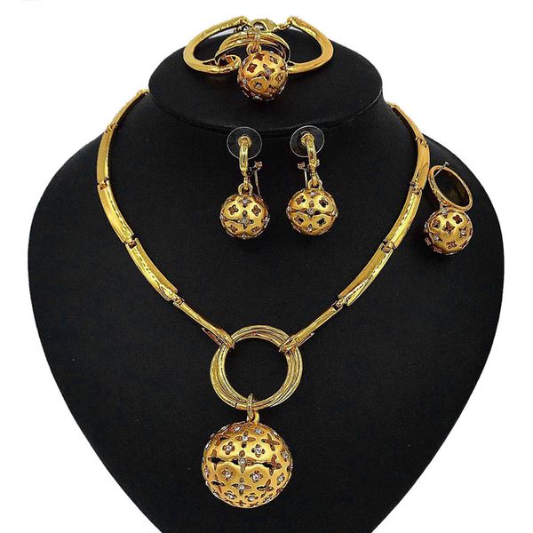 

yulaili trendy dubai gold jewelry sets for women pendant necklace earrings bracelet ring for women african beads wedding jewellery, Black