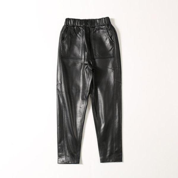 

2020 women new fashion genuine real sheep leather pants c20, Black;white
