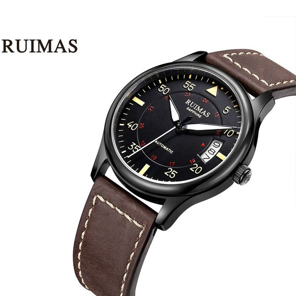 

fashion japan automatic movt watch men leather strap business mechanical watches ruimas male clock wristwatches erkek kol saati, Slivery;brown