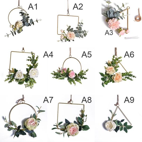 

wrought iron geometric wreath wall hanging decoration floral hoop for wedding