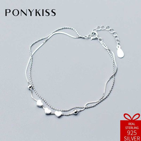 

ponykiss trendy 100% s925 sterling silver simple heart bracelets fine jewelry women creative sweet anniversary party gift, Golden;silver