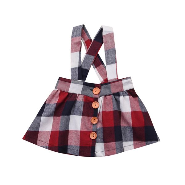 

focusnorm infant toddler kid baby girl skrit princess red plaid strap skirt clothes outfit