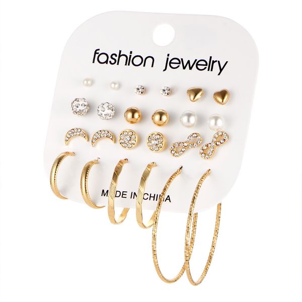

earring originality concise set rhinestone exaggeration big middle and small circle earrings suit 12 paper set, Golden;silver