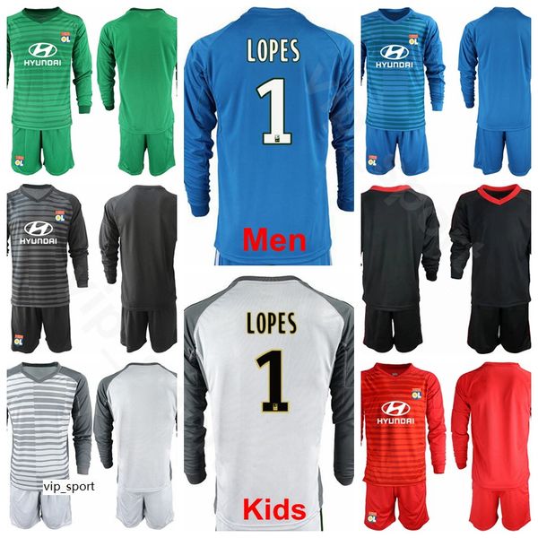 

Men Kids Goalkeeper Long Sleeve 1 Anthony Lopes 30 Mathieu Gorgelin Soccer Jersey 2018 2019 FC Lyon Ligue 1 Football Shirt Kit Uniform