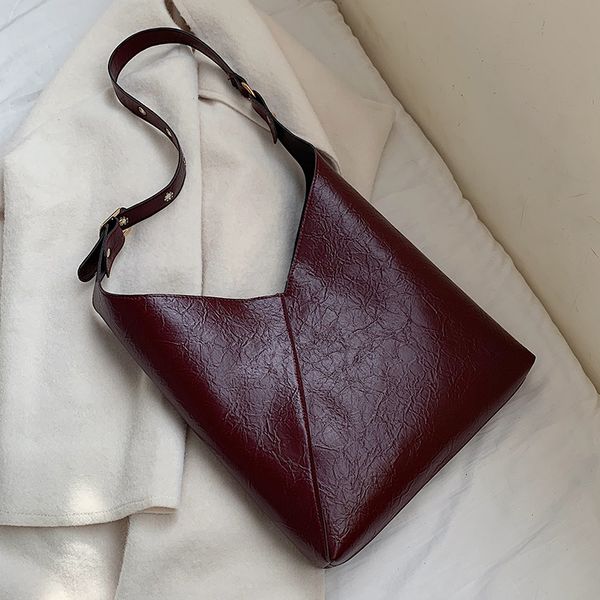 

solid color vintage leather bucket bags for women 2020 shoulder crossbody messenger bag female small handbags and purses