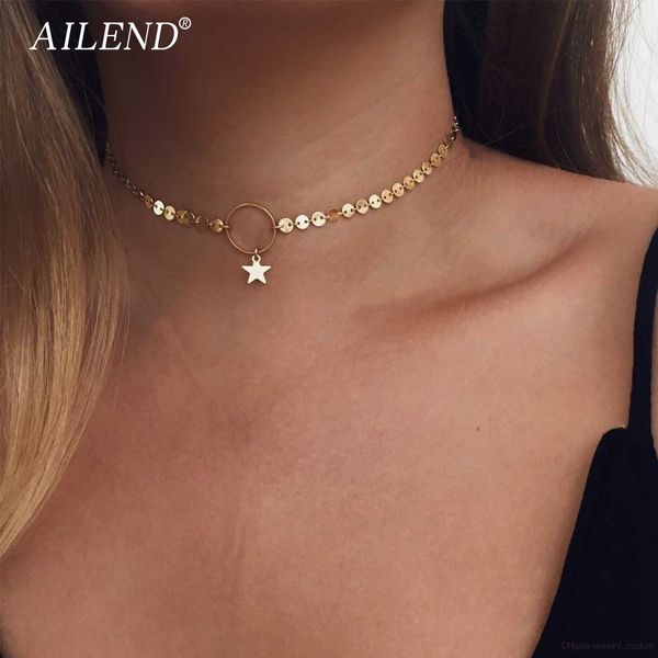 

New Fashion Gold Star Choker Necklace Delicate Trendy Necklace Women Gold Coin Necklace Gift