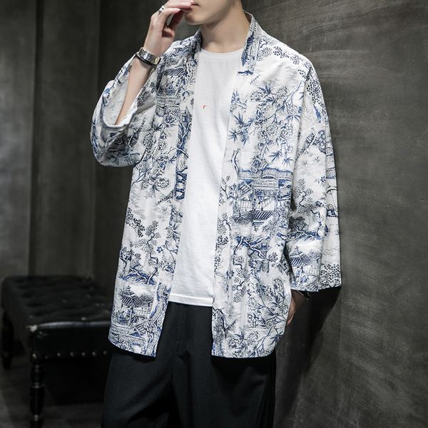 

plus size cardigan style summer floral jacket men fashion 2020 loose mens casual jackets and coats half sleeve streetwear 5xl-m, Black;brown