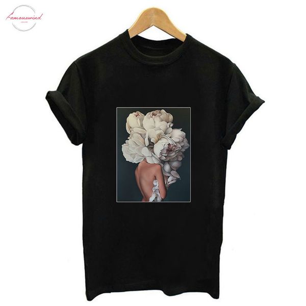 

2019 new harajuku aesthetics art print women shirt flowers short sleeve tees summer fashion casual tumblr t shirt, White