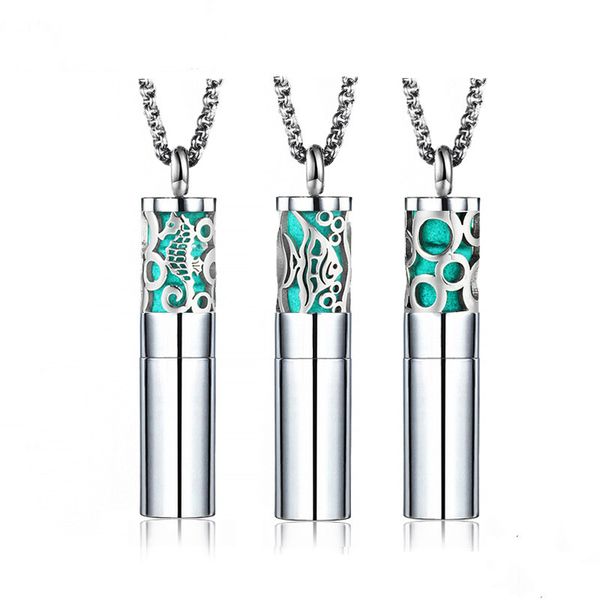 

нержавеющая сталь полые духи кулон ожерелье цилиндрический аромат кулон новый популярный эфирное масло флакон духов кулон ожерелье, Silver