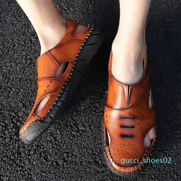 

classic mens gladiator sandals summer fashion new men's sandals handmade leather male beach outdoor mens water shoes g02, Black