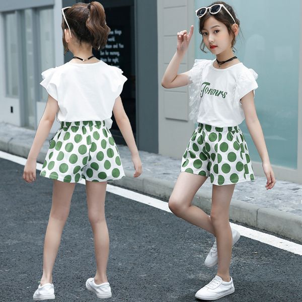 

2020 summer kids clothes set teenage girl clothing children outfits girls short sleeve suits casual tracksuit 6 8 10 12 14 years, White