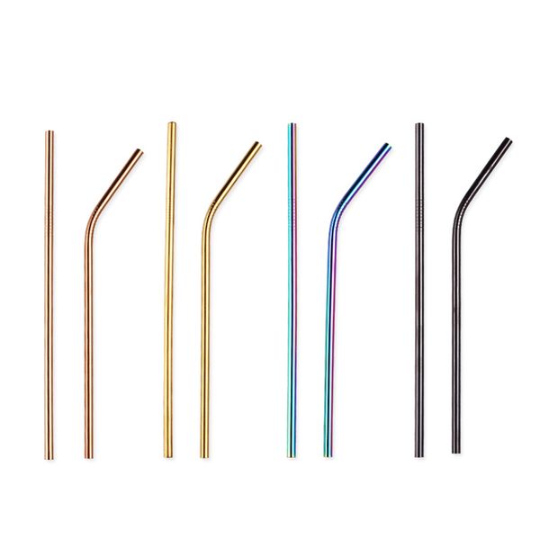 

2pcs/set(a curved and a straight) stainless steel straw 6mm x 215mm vacuum colorful straw creative milk drink