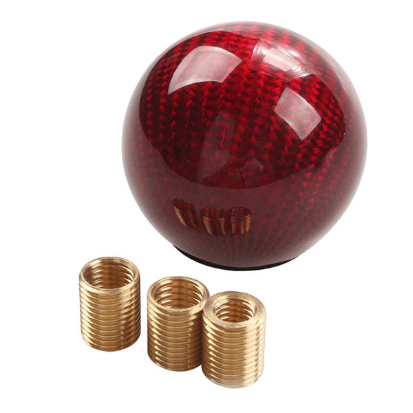 

automotive car gear shift knob round ball shape carbon fiber w/ 3 adapters black / red car suv vehicle gear shift knob