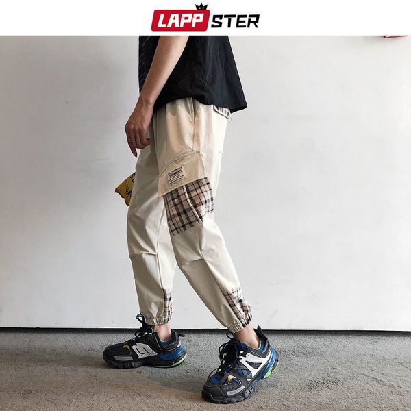 

мужчины хип-хоп плед бегуны брюки 2019 комбинезон man streetwearcargo брюки мужские fashions дорожка цвет блок брюки, Black