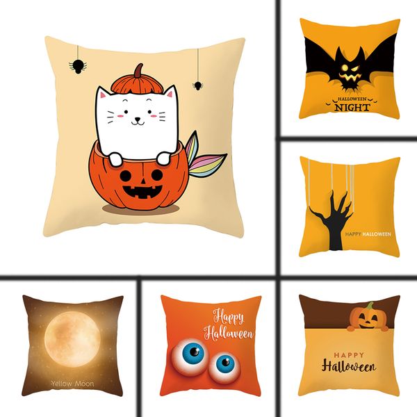 

mling 1pcs 45x45cm halloween funny print peach skin velvet cushion waist pillow cover decorative cushion cover