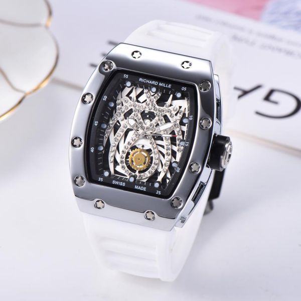 

новые часы мужские полые дизайн rm секундомер многофункциональный кварцевые мужские часы водонепроницаемый мужские спортивные часы montre ho, Slivery;brown