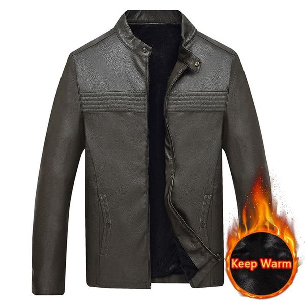 

men winter casual solid color jacket zipper long sleeve coats blouses outerwear faux leather stand collar zipper pockets, Black